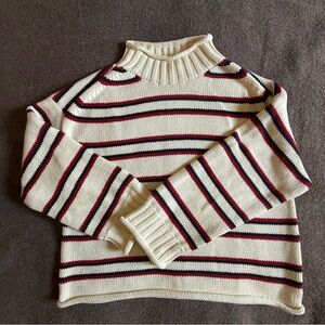 J. Crew Women’s Cotton Rollneck Sweater, Cream and Red Striped, Size S